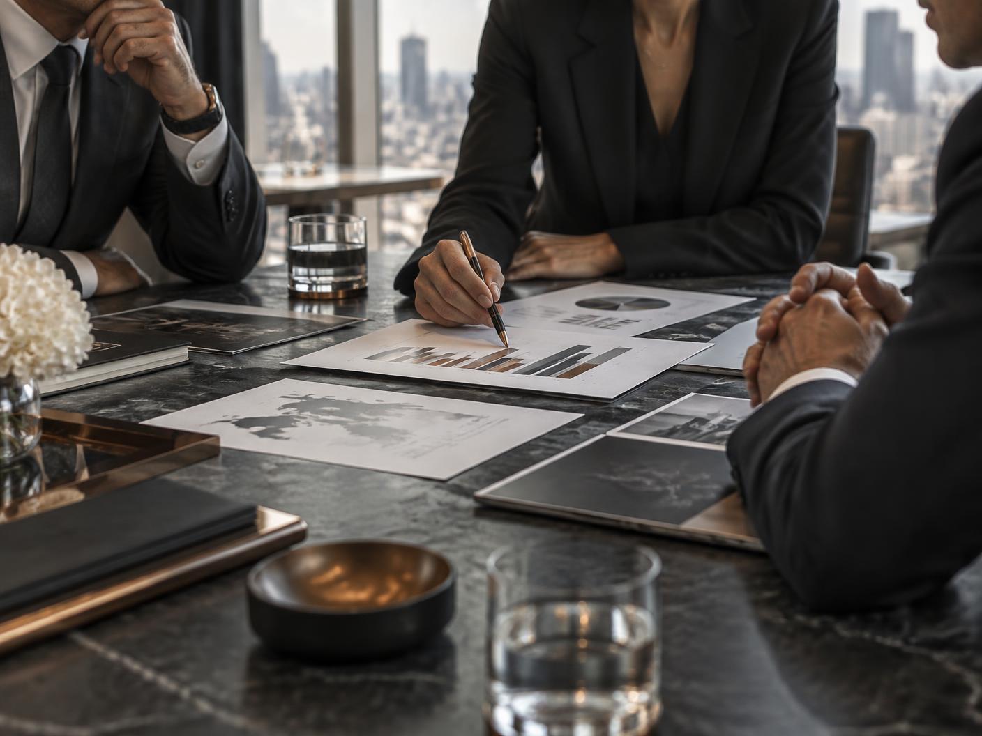 Senior advisors reviewing a growth strategy
